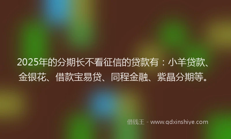 2025年的分期长不看征信的贷款有：小羊贷款、金银花、借款宝易贷、同程金融、紫晶分期等。