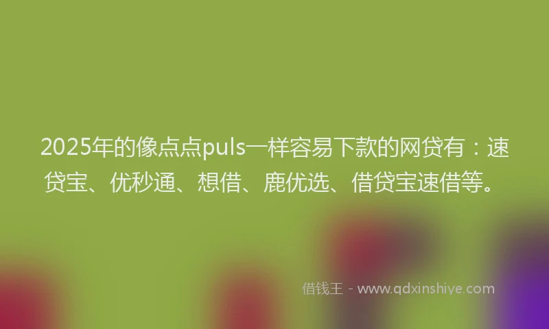 2025年的像点点puls一样容易下款的网贷有：速贷宝、优秒通、想借、鹿优选、借贷宝速借等。
