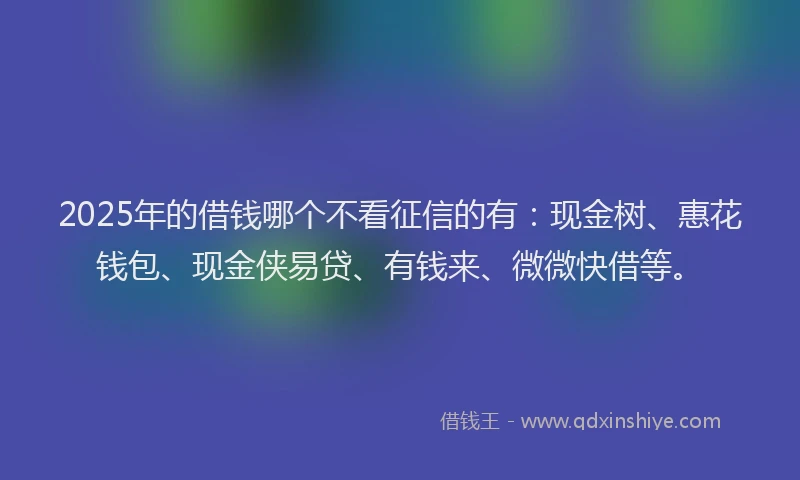 2025年的借钱哪个不看征信的有：现金树、惠花钱包、现金侠易贷、有钱来、微微快借等。