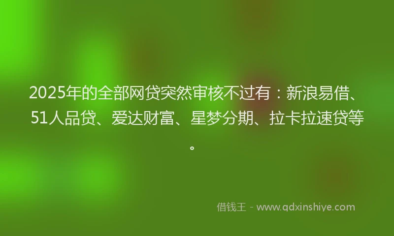 2025年的全部网贷突然审核不过有：新浪易借、51人品贷、爱达财富、星梦分期、拉卡拉速贷等。