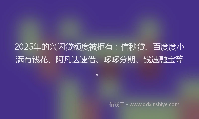 2025年的兴闪贷额度被拒有：信秒贷、百度度小满有钱花、阿凡达速借、哆哆分期、钱速融宝等。