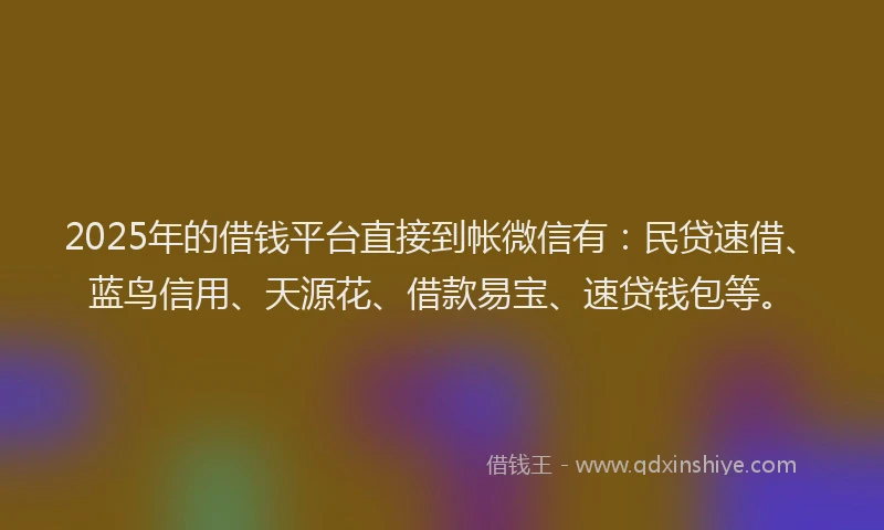 2025年的借钱平台直接到帐微信有：民贷速借、蓝鸟信用、天源花、借款易宝、速贷钱包等。