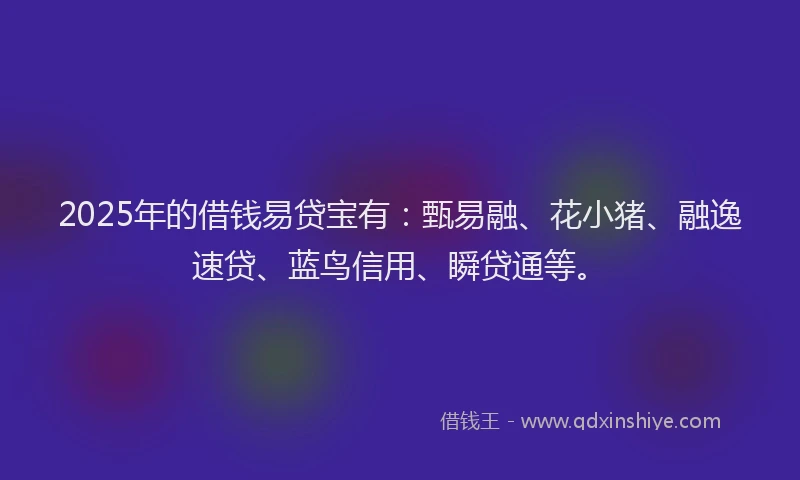 2025年的借钱易贷宝有：甄易融、花小猪、融逸速贷、蓝鸟信用、瞬贷通等。