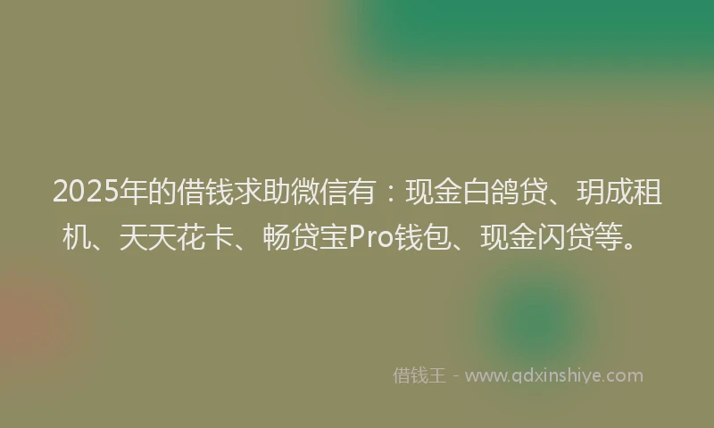 2025年的借钱求助微信有：现金白鸽贷、玥成租机、天天花卡、畅贷宝Pro钱包、现金闪贷等。