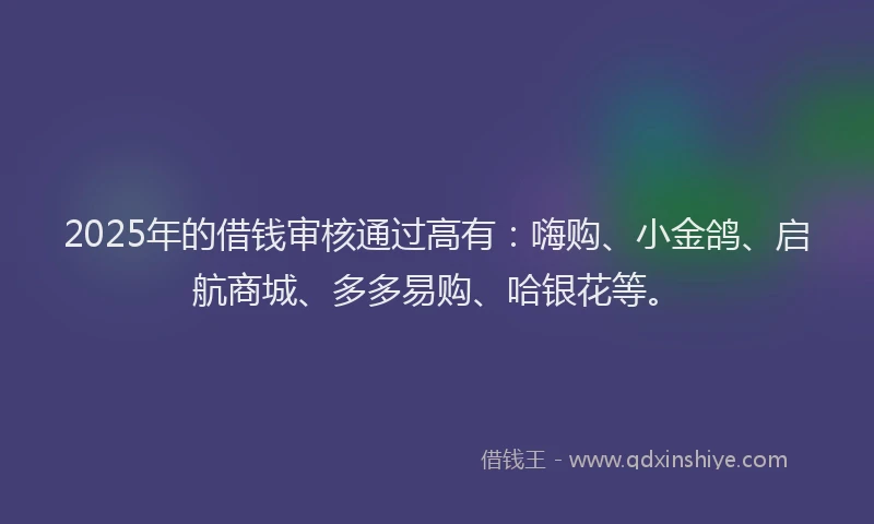 2025年的借钱审核通过高有：嗨购、小金鸽、启航商城、多多易购、哈银花等。