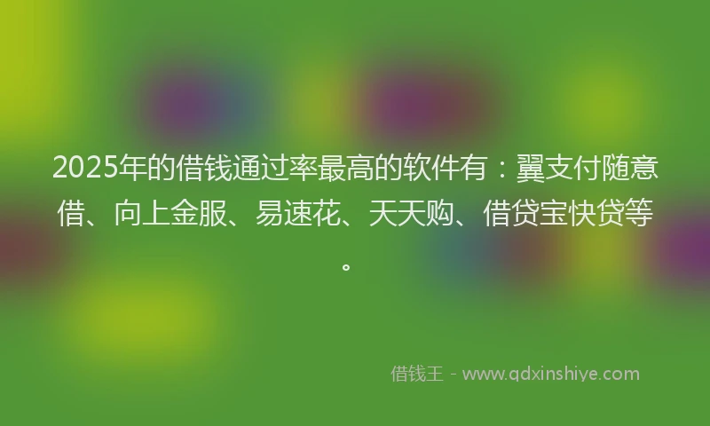 2025年的借钱通过率最高的软件有：翼支付随意借、向上金服、易速花、天天购、借贷宝快贷等。