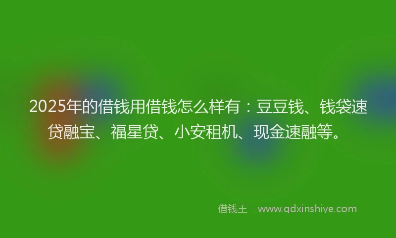 2025年的借钱用借钱怎么样有：豆豆钱、钱袋速贷融宝、福星贷、小安租机、现金速融等。