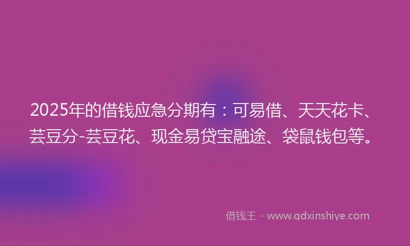 2025年的借钱应急分期有：可易借、天天花卡、芸豆分-芸豆花、现金易贷宝融途、袋鼠钱包等。
