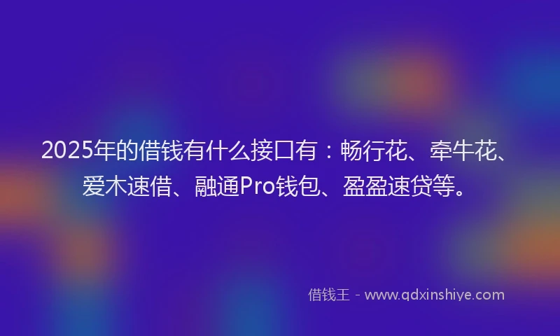 2025年的借钱有什么接口有：畅行花、牵牛花、爱木速借、融通Pro钱包、盈盈速贷等。