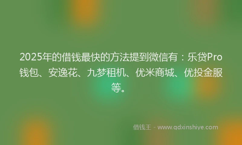 2025年的借钱最快的方法提到微信有：乐贷Pro钱包、安逸花、九梦租机、优米商城、优投金服等。