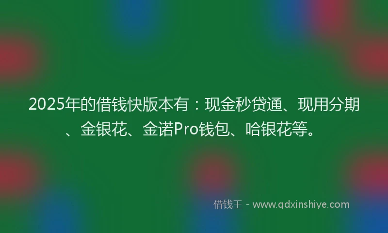 2025年的借钱快版本有：现金秒贷通、现用分期、金银花、金诺Pro钱包、哈银花等。