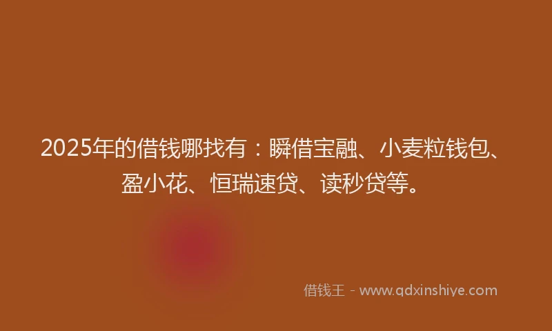 2025年的借钱哪找有：瞬借宝融、小麦粒钱包、盈小花、恒瑞速贷、读秒贷等。
