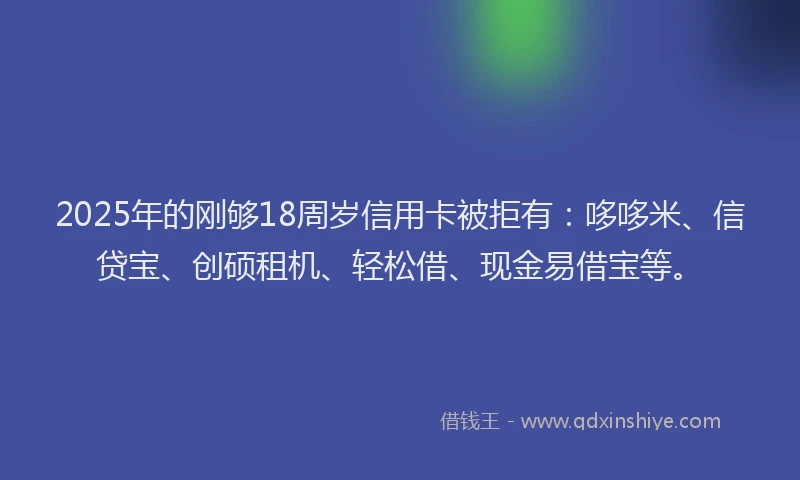 2025年的刚够18周岁信用卡被拒有：哆哆米、信贷宝、创硕租机、轻松借、现金易借宝等。