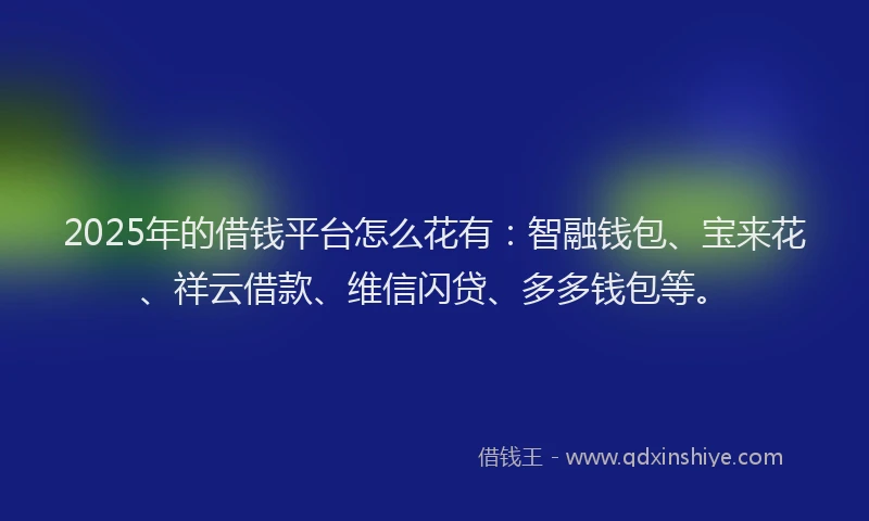 2025年的借钱平台怎么花有：智融钱包、宝来花、祥云借款、维信闪贷、多多钱包等。