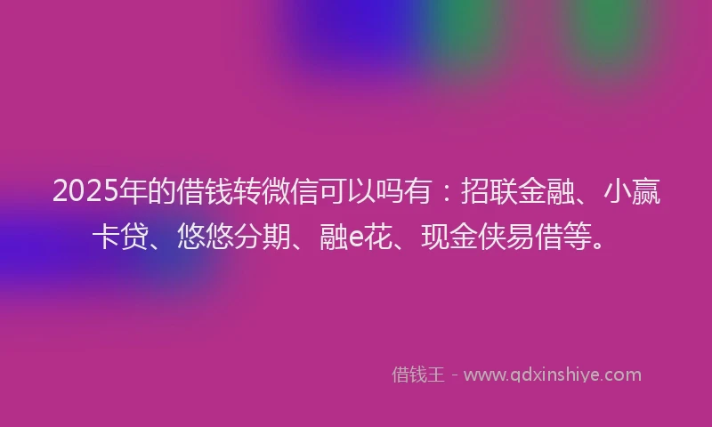 2025年的借钱转微信可以吗有：招联金融、小赢卡贷、悠悠分期、融e花、现金侠易借等。
