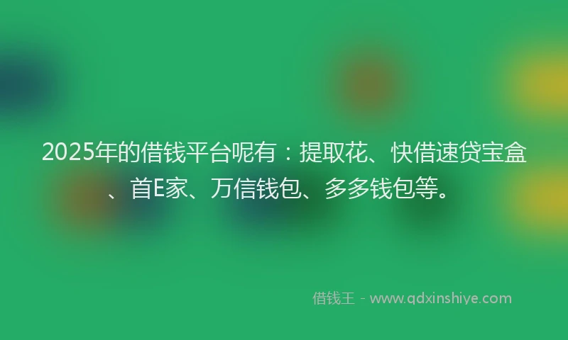 2025年的借钱平台呢有：提取花、快借速贷宝盒、首E家、万信钱包、多多钱包等。