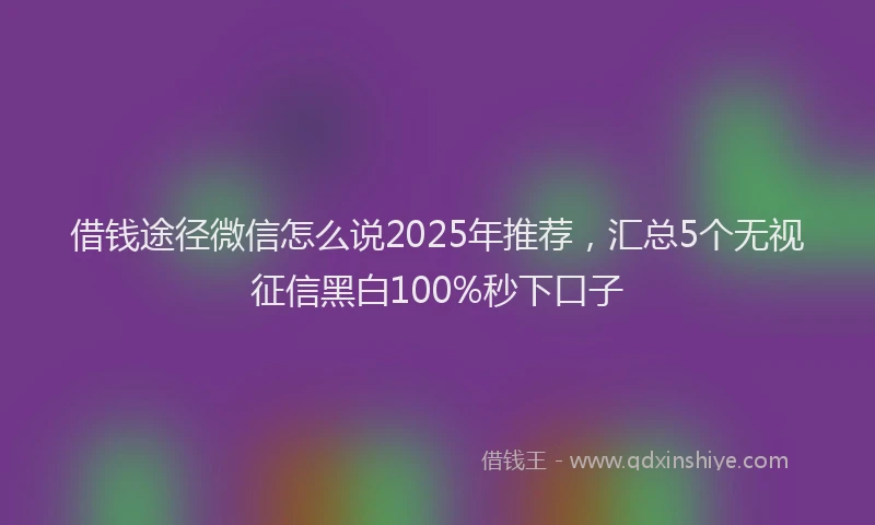 借钱途径微信怎么说2025年推荐，汇总5个无视征信黑白100%秒下口子