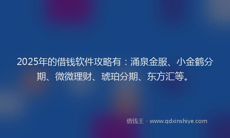 2025年的借钱软件攻略有：涌泉金服、小金鹤分期、微微理财、琥珀分期、东方汇等。