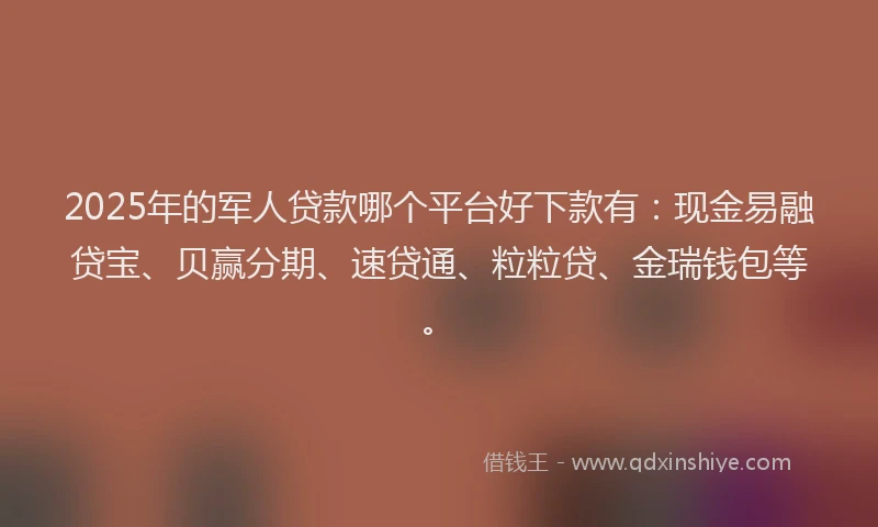 2025年的军人贷款哪个平台好下款有：现金易融贷宝、贝赢分期、速贷通、粒粒贷、金瑞钱包等。