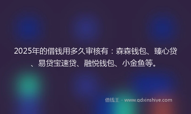 2025年的借钱用多久审核有：森森钱包、臻心贷、易贷宝速贷、融悦钱包、小金鱼等。