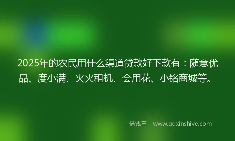 2025年的农民用什么渠道贷款好下款有：随意优品、度小满、火火租机、会用花、小铭商城等。