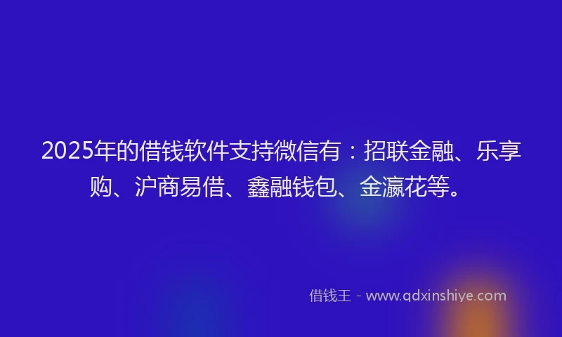 2025年的借钱软件支持微信有：招联金融、乐享购、沪商易借、鑫融钱包、金瀛花等。
