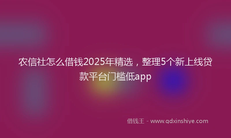 农信社怎么借钱2025年精选，整理5个新上线贷款平台门槛低app
