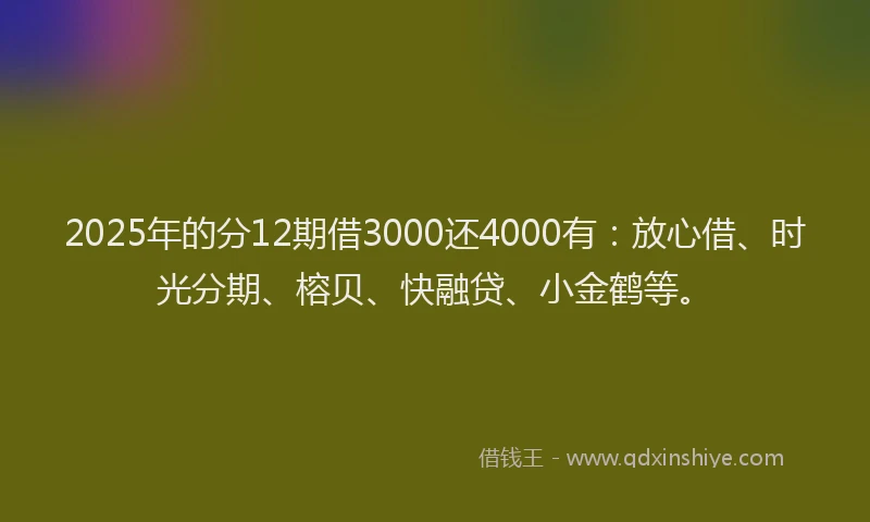 2025年的分12期借3000还4000有：放心借、时光分期、榕贝、快融贷、小金鹤等。