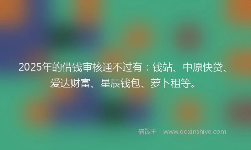 2025年的借钱审核通不过有：钱站、中原快贷、爱达财富、星辰钱包、萝卜租等。