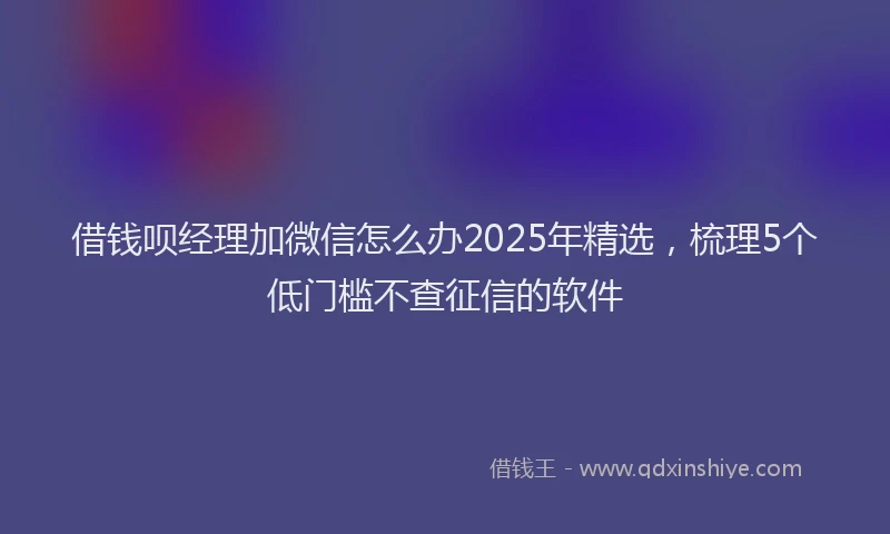 借钱呗经理加微信怎么办2025年精选，梳理5个低门槛不查征信的软件