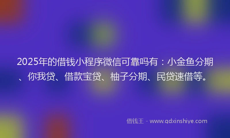 2025年的借钱小程序微信可靠吗有：小金鱼分期、你我贷、借款宝贷、柚子分期、民贷速借等。