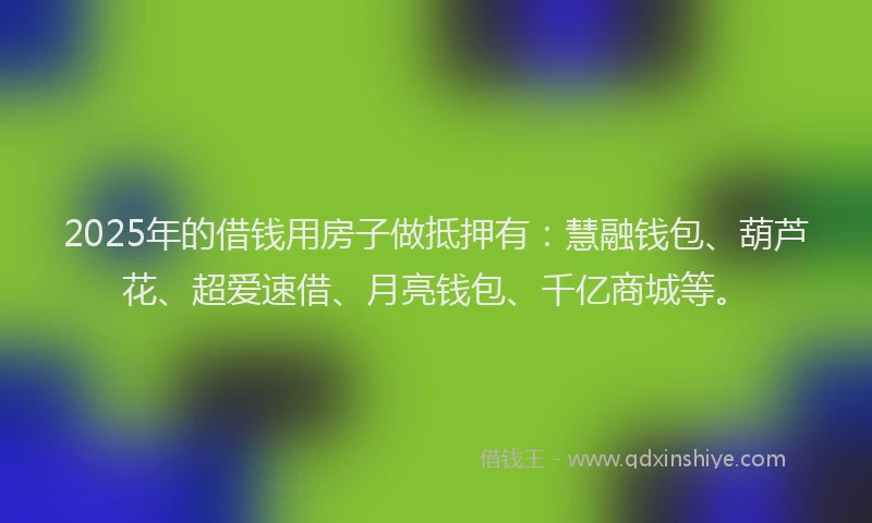 2025年的借钱用房子做抵押有：慧融钱包、葫芦花、超爱速借、月亮钱包、千亿商城等。