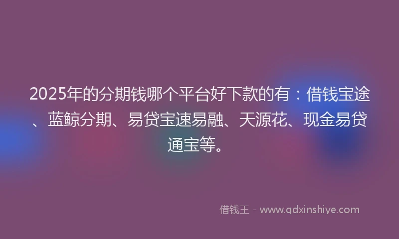 2025年的分期钱哪个平台好下款的有：借钱宝途、蓝鲸分期、易贷宝速易融、天源花、现金易贷通宝等。