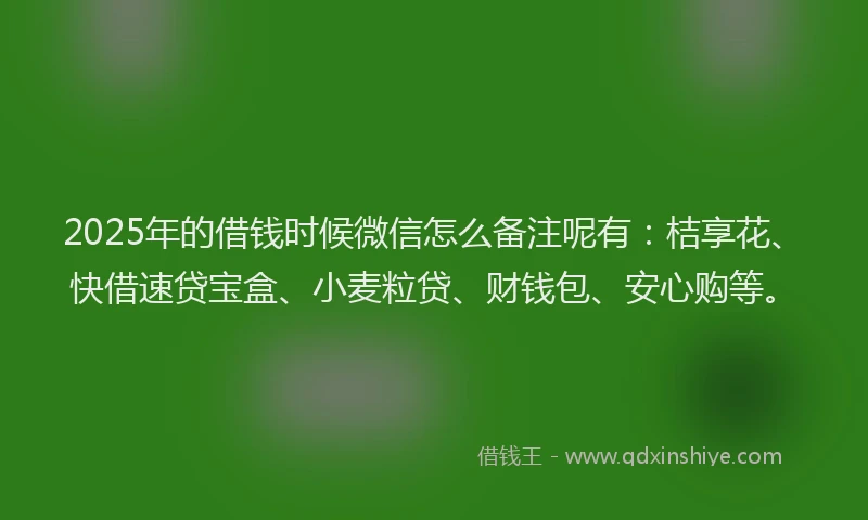 2025年的借钱时候微信怎么备注呢有：桔享花、快借速贷宝盒、小麦粒贷、财钱包、安心购等。