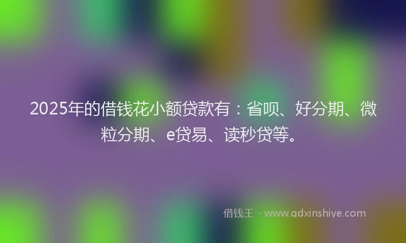 2025年的借钱花小额贷款有：省呗、好分期、微粒分期、e贷易、读秒贷等。
