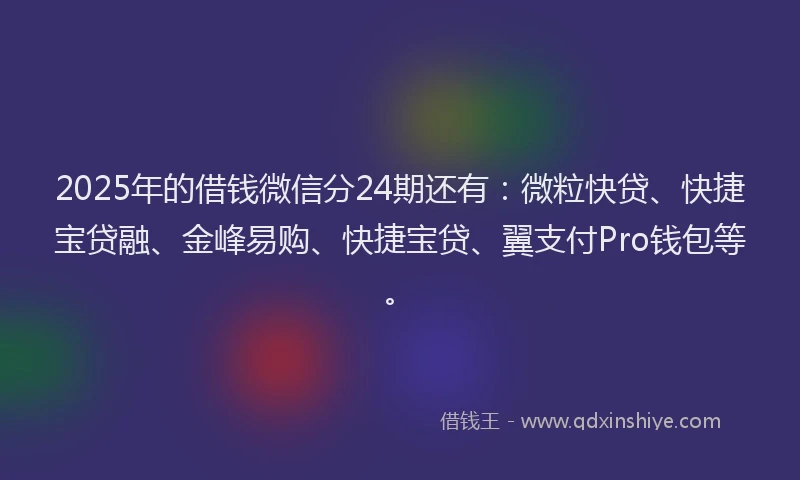 2025年的借钱微信分24期还有：微粒快贷、快捷宝贷融、金峰易购、快捷宝贷、翼支付Pro钱包等。