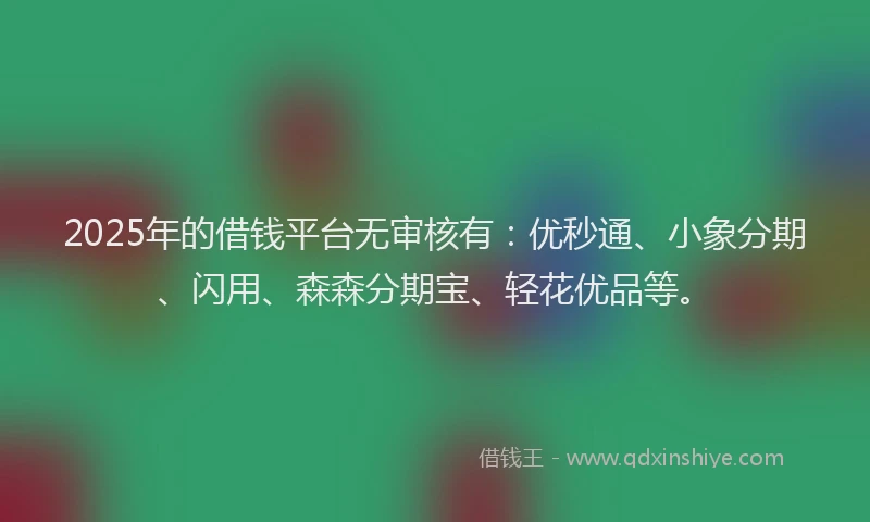 2025年的借钱平台无审核有：优秒通、小象分期、闪用、森森分期宝、轻花优品等。