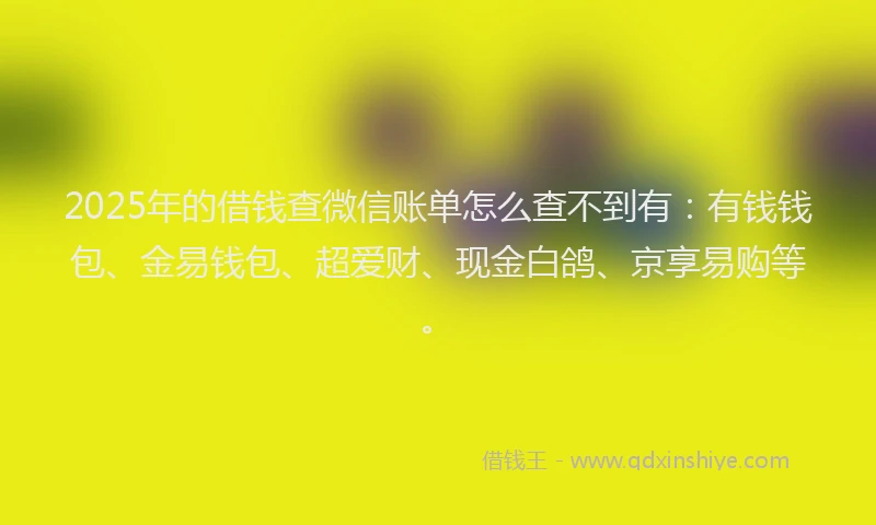 2025年的借钱查微信账单怎么查不到有：有钱钱包、金易钱包、超爱财、现金白鸽、京享易购等。