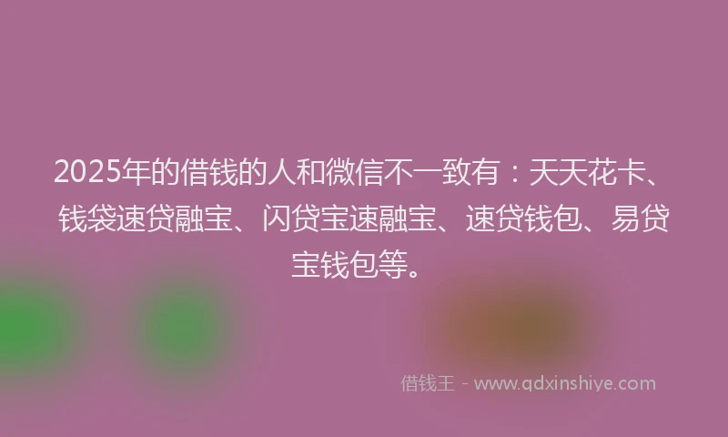 2025年的借钱的人和微信不一致有：天天花卡、钱袋速贷融宝、闪贷宝速融宝、速贷钱包、易贷宝钱包等。
