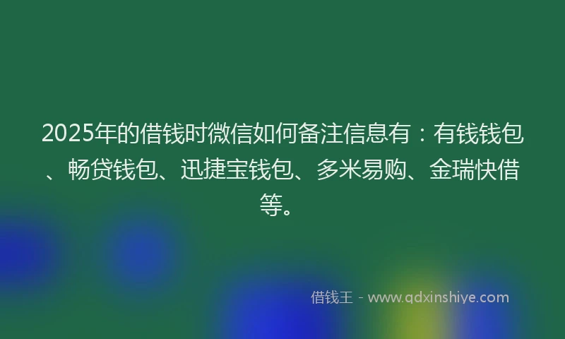 2025年的借钱时微信如何备注信息有：有钱钱包、畅贷钱包、迅捷宝钱包、多米易购、金瑞快借等。