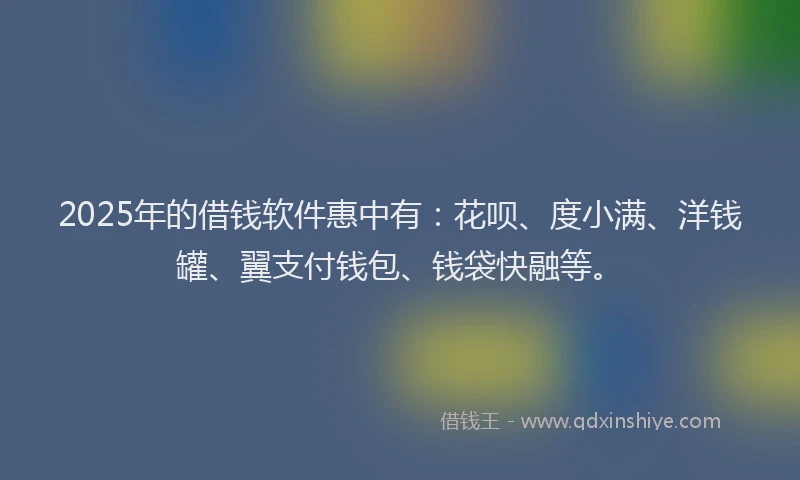 2025年的借钱软件惠中有：花呗、度小满、洋钱罐、翼支付钱包、钱袋快融等。