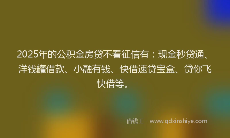 2025年的公积金房贷不看征信有：现金秒贷通、洋钱罐借款、小融有钱、快借速贷宝盒、贷你飞快借等。