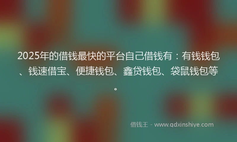 2025年的借钱最快的平台自己借钱有：有钱钱包、钱速借宝、便捷钱包、鑫贷钱包、袋鼠钱包等。