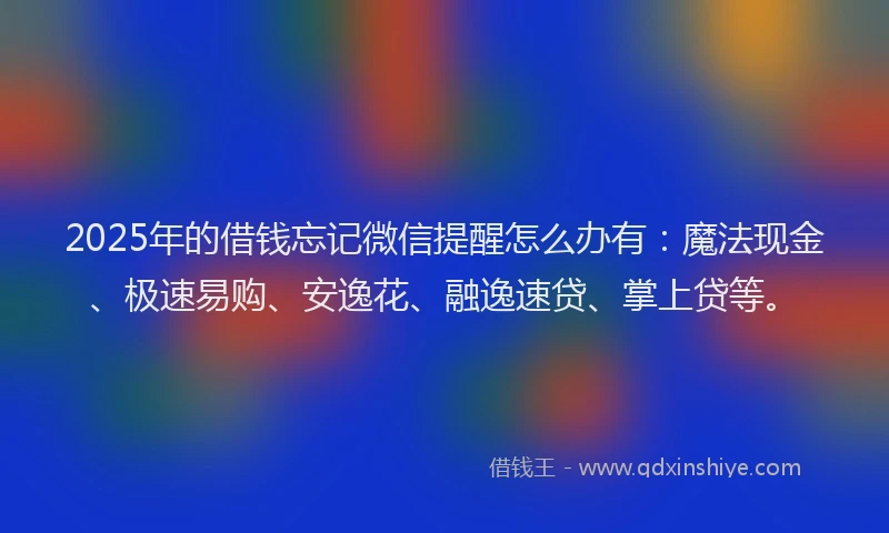 2025年的借钱忘记微信提醒怎么办有：魔法现金、极速易购、安逸花、融逸速贷、掌上贷等。