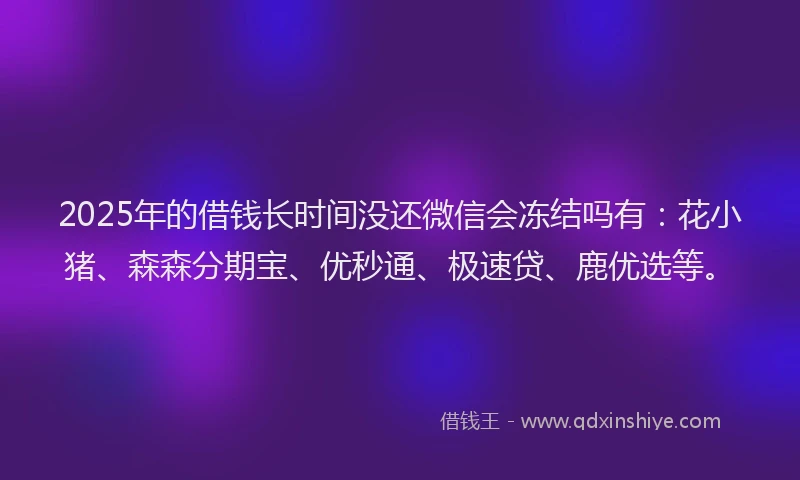 2025年的借钱长时间没还微信会冻结吗有：花小猪、森森分期宝、优秒通、极速贷、鹿优选等。