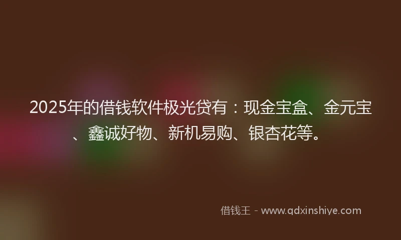 2025年的借钱软件极光贷有：现金宝盒、金元宝、鑫诚好物、新机易购、银杏花等。