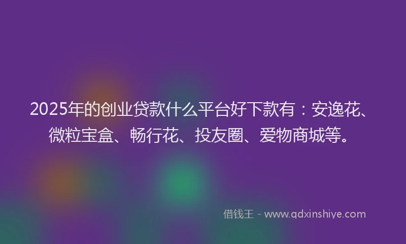2025年的创业贷款什么平台好下款有：安逸花、微粒宝盒、畅行花、投友圈、爱物商城等。