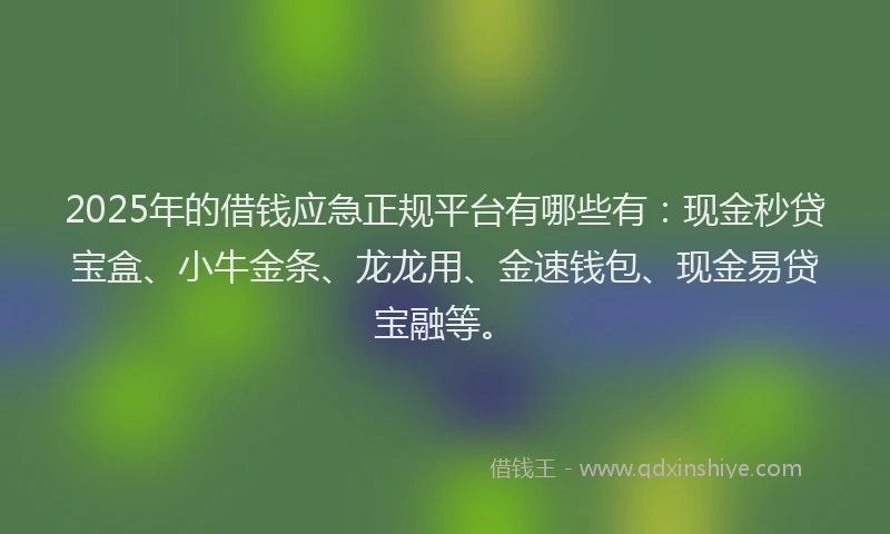 2025年的借钱应急正规平台有哪些有：现金秒贷宝盒、小牛金条、龙龙用、金速钱包、现金易贷宝融等。