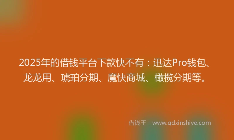 2025年的借钱平台下款快不有：迅达Pro钱包、龙龙用、琥珀分期、魔快商城、橄榄分期等。