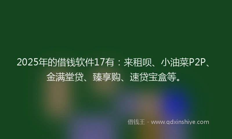 2025年的借钱软件17有：来租呗、小油菜P2P、金满堂贷、臻享购、速贷宝盒等。